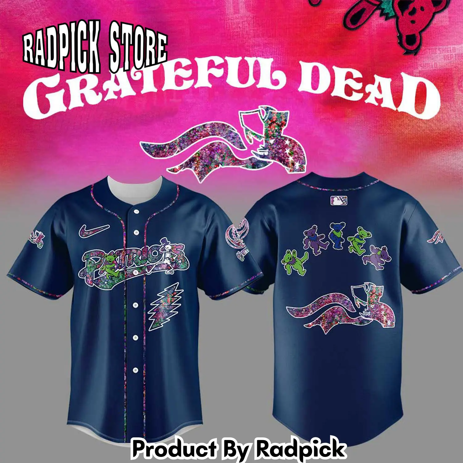 Radpick somerset patriots grateful dead night blue baseball jersey rp12783
